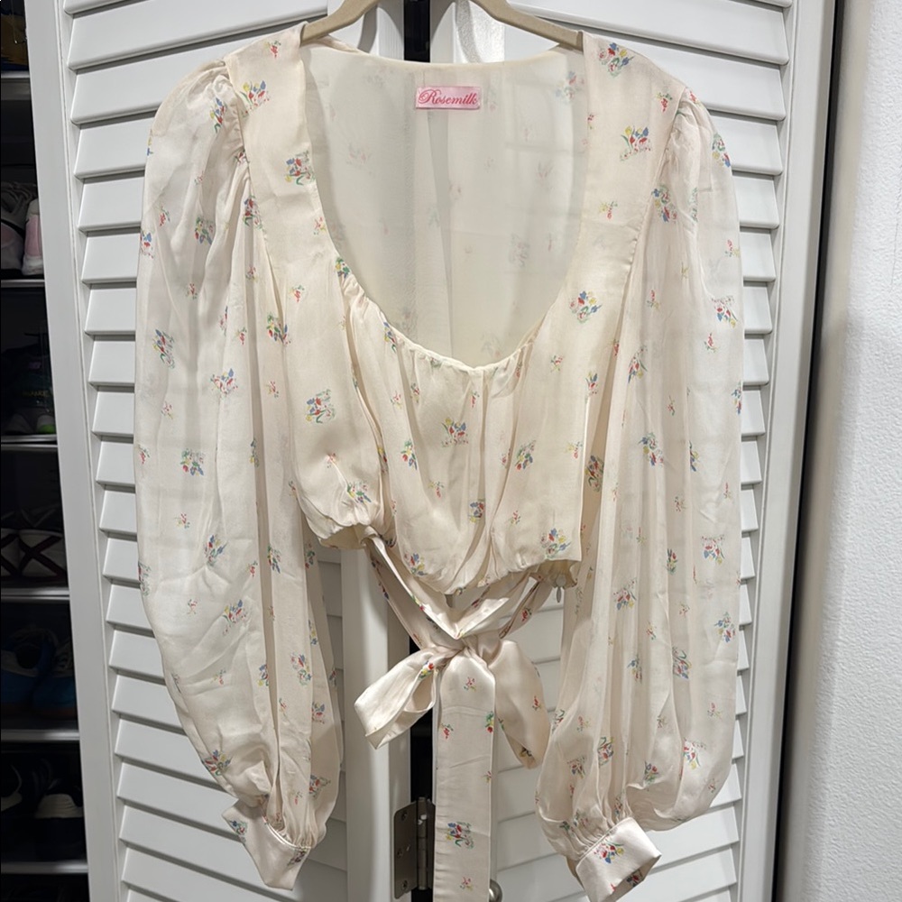 Rosemilk Cream Floral Silk Women's Top
